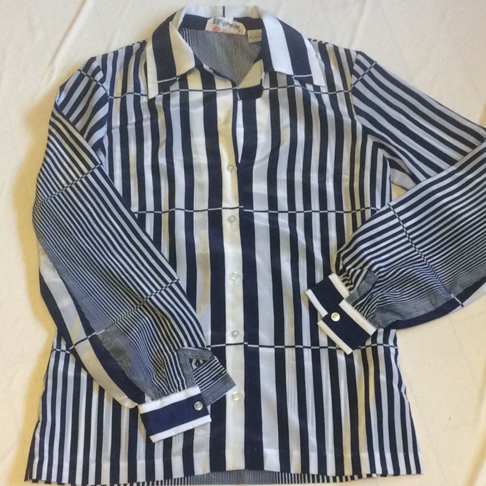 70’s Vintage Lady Manhattan Navy &‎ White Striped Shirt: the Réplique Collection